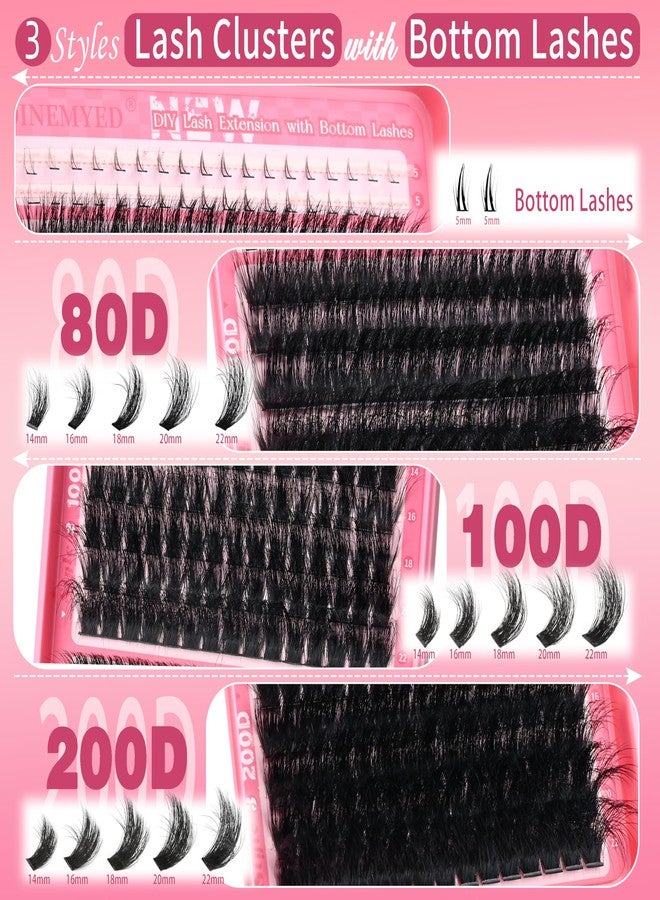 FOINEMYED Lash Clusters with Bottom Lashes Thick 80D+100D+200D Volume Eyelash Clusters 14-20mm Lash Clusters 3 Style D Curly Individual Eyelash 300pcs DIY Lash Extension for Beginners by FOINEMYED - Image 3